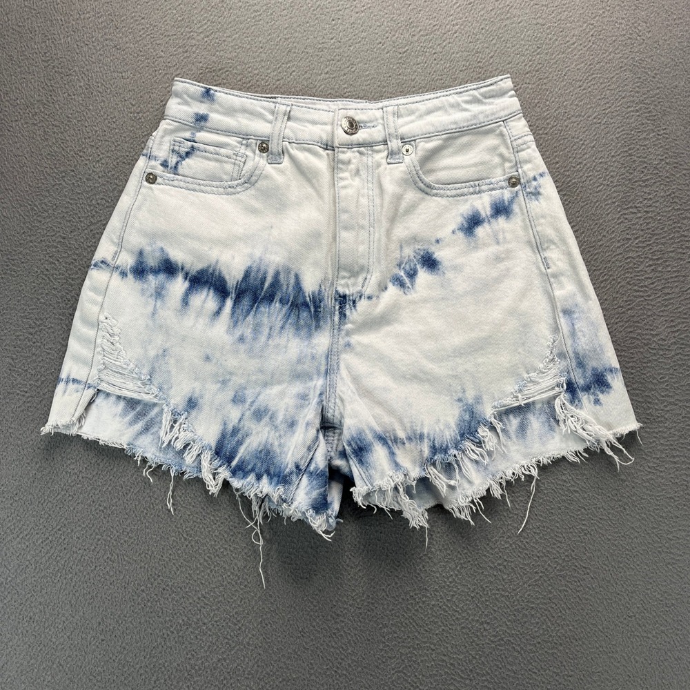 American Eagle Tie Dye Denim Cutoff Shorts Womens 00 Light Wash Blue Frayed